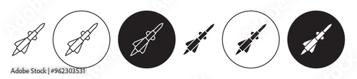 Missile vector icon set black filled and outlined style.