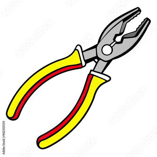 Illustration of pliers with yellow and red handles