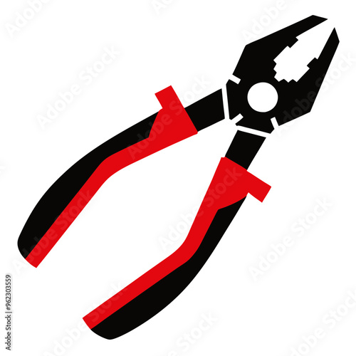 Black and red pliers icon on a white background