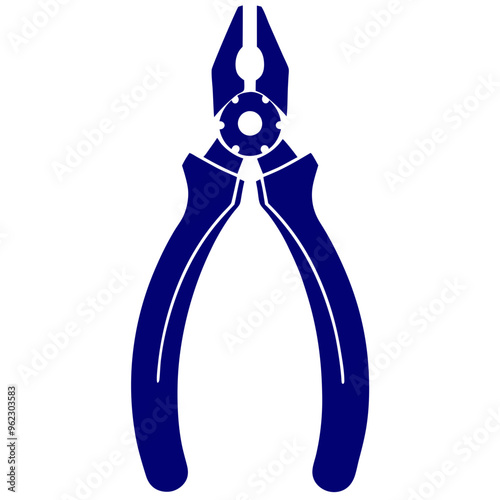 Blue silhouette of a pair of pliers on a white background