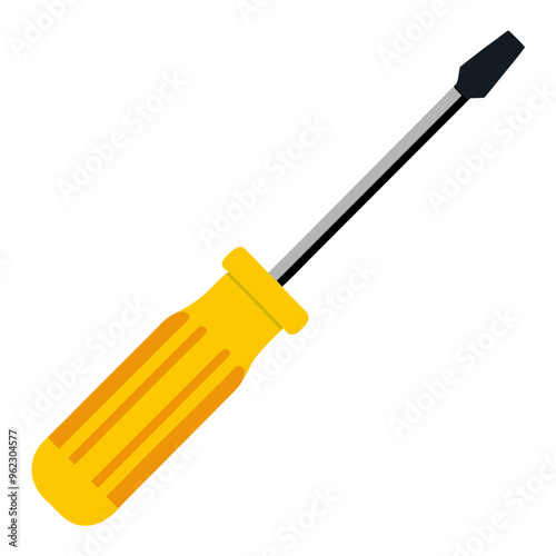Flat-head screwdriver with yellow and black handle