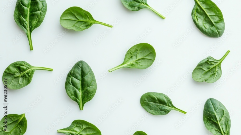 Fresh Spinach Leaves on White Background