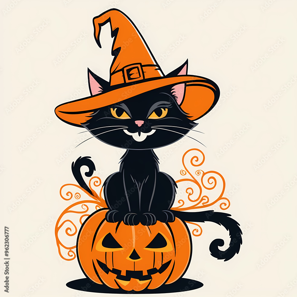 Obraz premium Halloween T-Shirt Design, Halloween, cat, pumpkin, t-shirt, spooky, holiday, scary, black cat, trick-or-treat, festive, seasonal, costume, creepy, October, jack-o'-lantern, witch, haunted, celebration