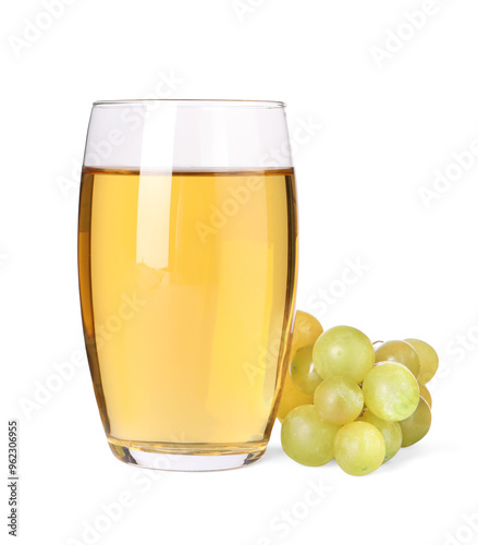 Obraz na plátně Tasty grape juice in glass and berries isolated on white