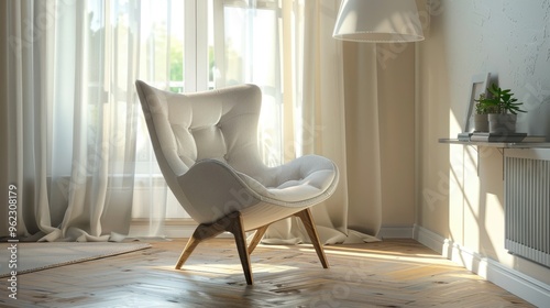 Contemporary chair with comfortable upholstery in well-lit space photo