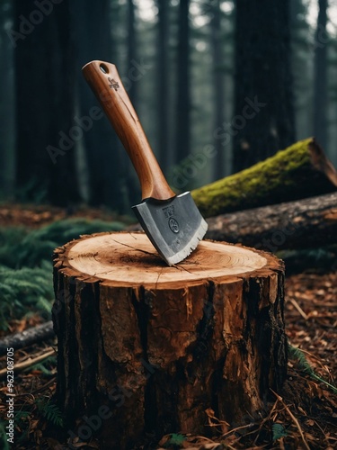 Axe chopping a tree trunk, depicted in a glyph icon.