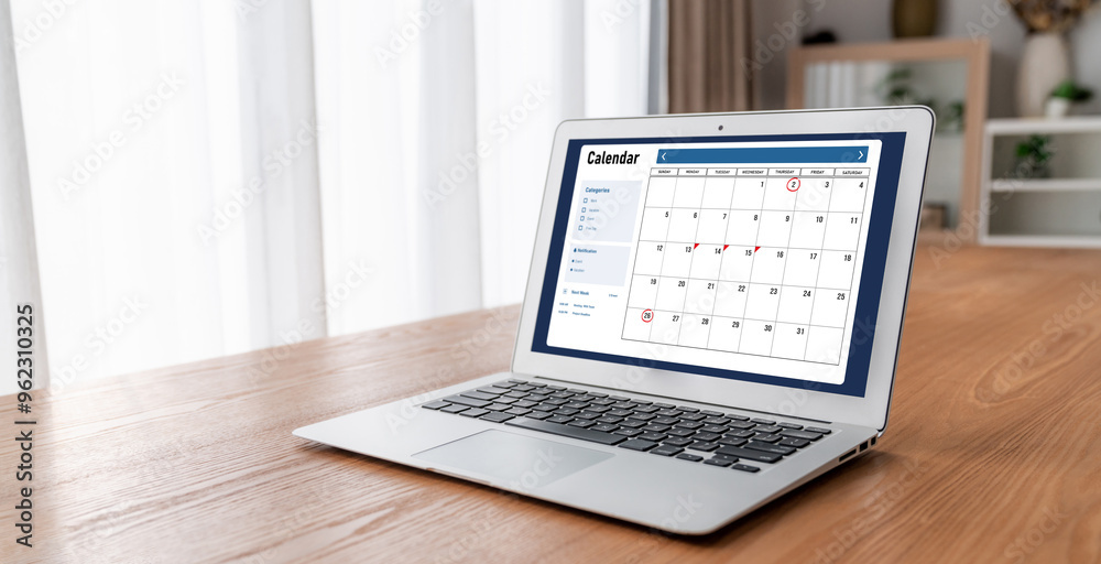 Calendar on computer software application for modish schedule planning for personal organizer and online business Calendar on computer software application for modish schedule planning for personal organizer and online business