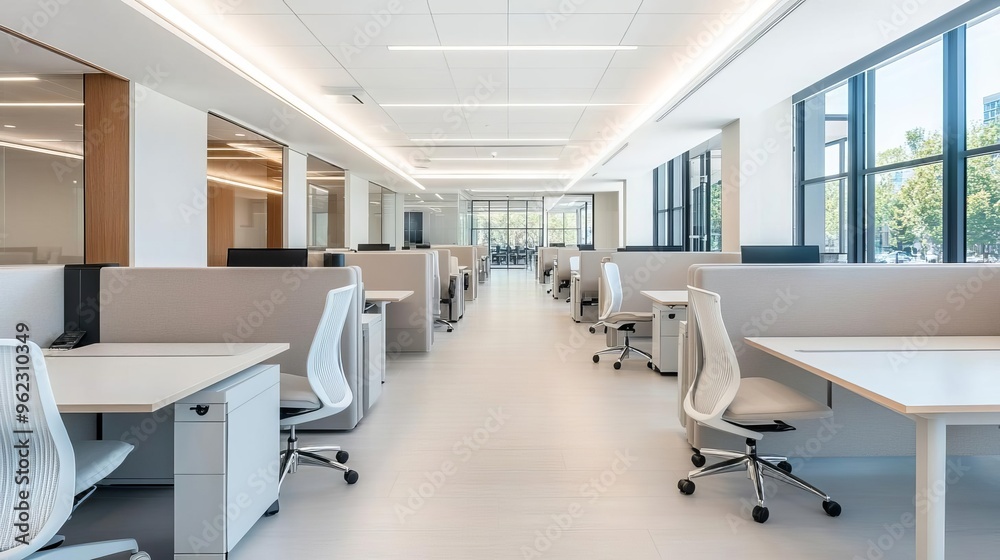 Collaborative work environment with open desks, private booths, and meeting rooms, supporting both focus and interaction Collaborative work environment with open desks, private booths, and meeting rooms, supporting both focus and interaction