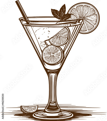 Marguerita drink cocktail beverage vector illustration lineart