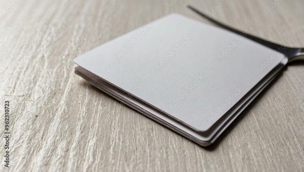 Blank card and stainless steel fork on a white background, offering room for text or design. Blank card and stainless steel fork on a white background, offering room for text or design.