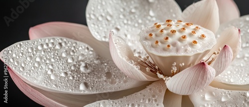Close-up of a Dew-Covered Lotus Flower with Visible Seeds