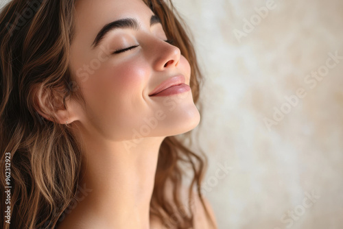 a close up of a smiling woman's face