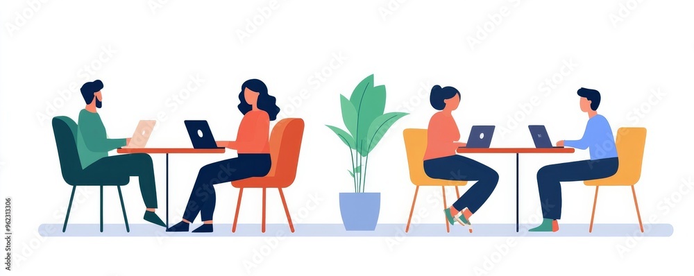 Digital nomads networking in a co-working space with high-speed Wi-Fi, comfortable seating, and a collaborative atmosphere Digital nomads networking in a co-working space with high-speed Wi-Fi, comfortable seating, and a collaborative atmosphere