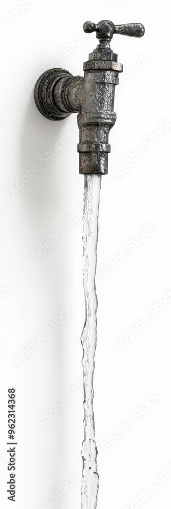 Antique garden faucet with water flow against a white background. Generative ai Antique garden faucet with water flow against a white background. Generative ai