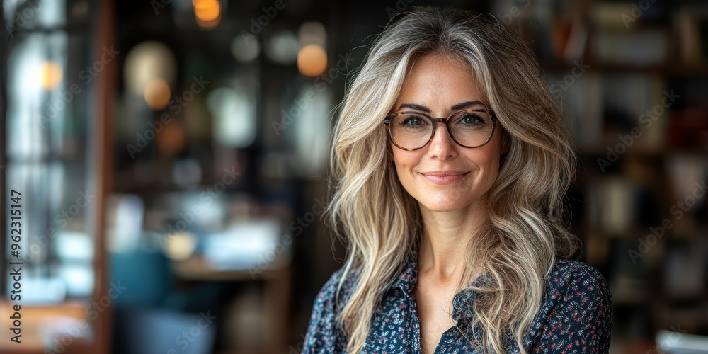 Portrait of a Smiling Woman with Blonde Hair Wearing Glasses Portrait of a Smiling Woman with Blonde Hair Wearing Glasses