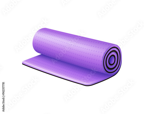 Yoga and Meditation Mat. Meditation Item. Rolled Yoga carpet. 3D cartoon style vector illustration. Fitness exercise