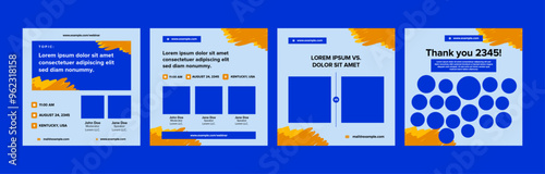 instagram webinar conference social media template slider carousel social media banner poster web summit seminar online business flat blue color background minimal design square size vector templates