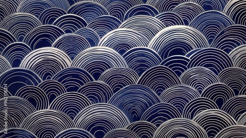 Abstract Blue and Silver Geometric Pattern of Overlapping Concentric Arcs photo