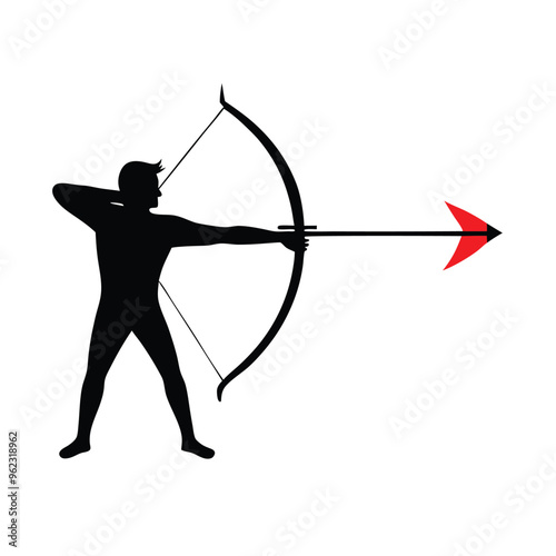 a man Archery Vector silhouette illustration,  isolated white background 