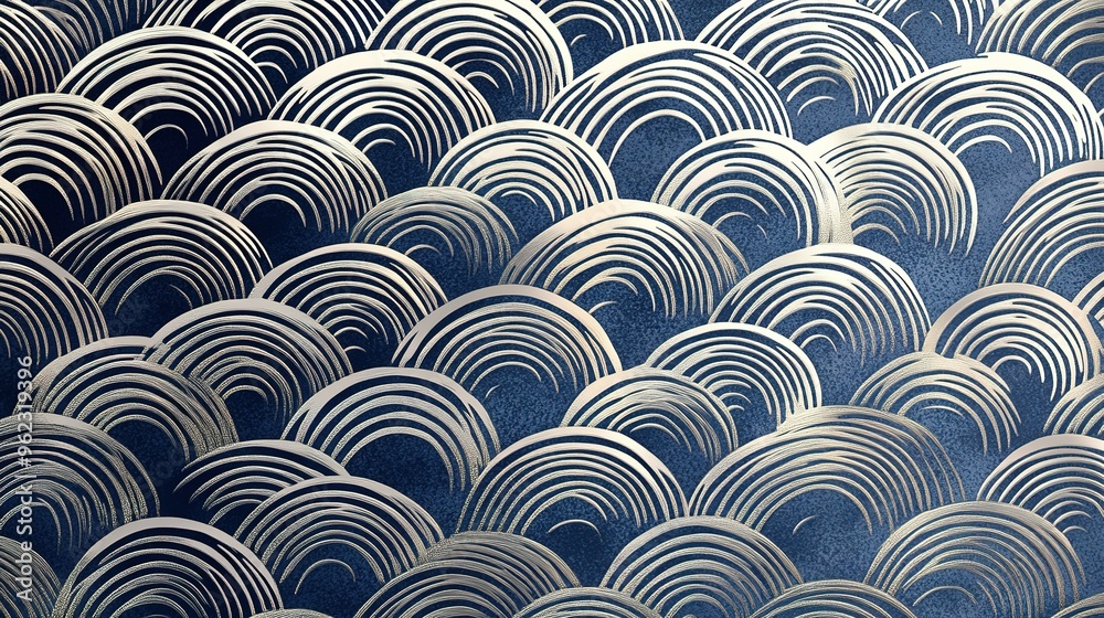 Abstract pattern of silver arcs on a navy blue background Abstract pattern of silver arcs on a navy blue background