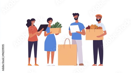 Group of Diverse People Shopping for Groceries