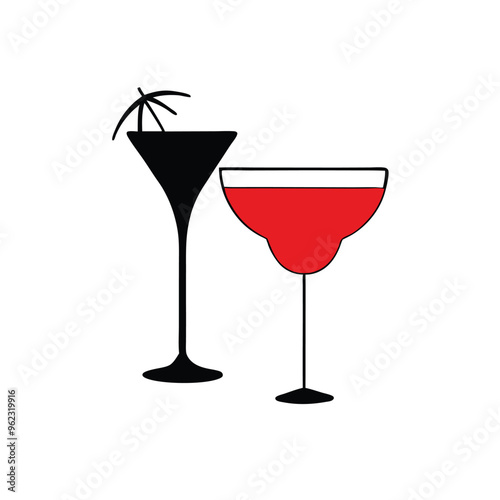 a Margarita and Daiquiri Glass silhouette illustration,  isolated white background