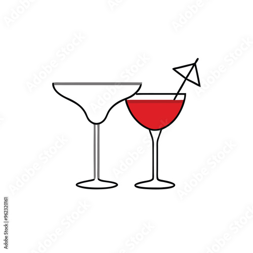 a Margarita and Daiquiri Glass silhouette illustration,  isolated white background