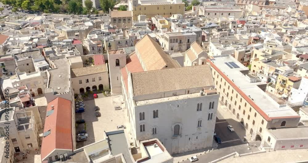 Aerial view of Bari Cathedral in Puglia, Italy. The Metropolitan Cathedral Basilica of Saint Sabinus is a Catholic church located in the historic center of the city, called Old Bari. Aerial view of Bari Cathedral in Puglia, Italy. The Metropolitan Cathedral Basilica of Saint Sabinus is a Catholic church located in the historic center of the city, called Old Bari.