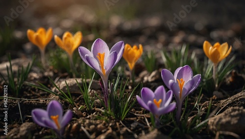 Crocus, an early spring flower, with ample space for text or design.