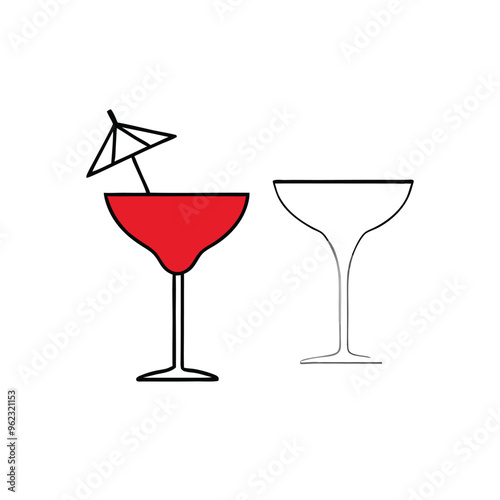 a Margarita and Daiquiri Glass silhouette illustration,  isolated white background