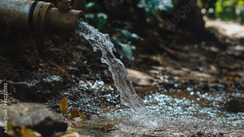 Water Flowing from Pipe in Nature