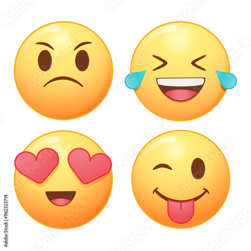 Smiling and Affectionate emojis modern set. Emoticons big set. Vector icons set. Social media emoji. Emoji faces