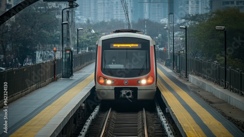 New Delhi, India - March 10 2024: A Metro train of the yellow line route at New Delhi India. 