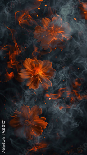 A close up of a blazing flower with a blue background.