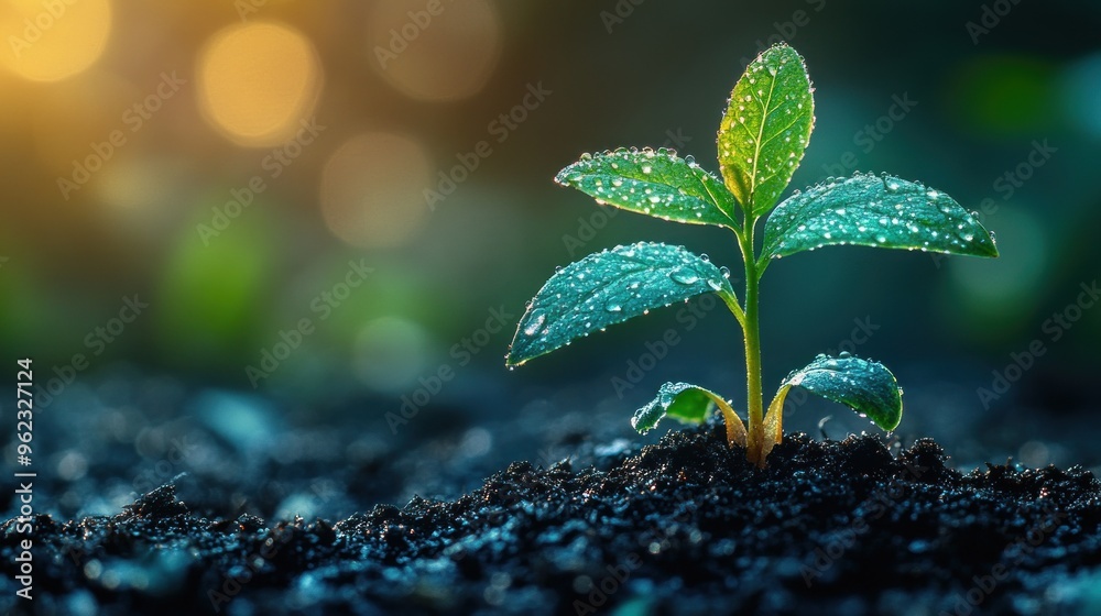 A Dew-Covered Sprout Emerging from the Soil A Dew-Covered Sprout Emerging from the Soil
