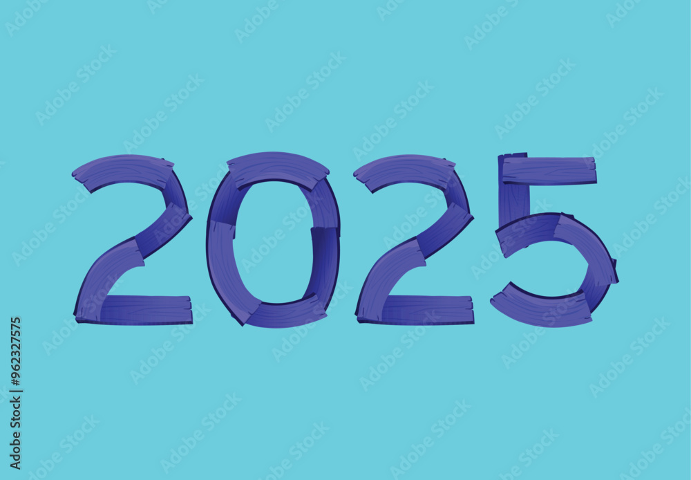2025 Happy New Year Wood Typography Design Purple Abstract Vector Illustration With Cyan Background 2025 Happy New Year Wood Typography Design Purple Abstract Vector Illustration With Cyan Background
