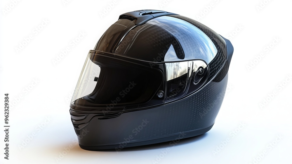 This isolated image on a white background depicts a new, contemporary motorcycle helmet. This isolated image on a white background depicts a new, contemporary motorcycle helmet.