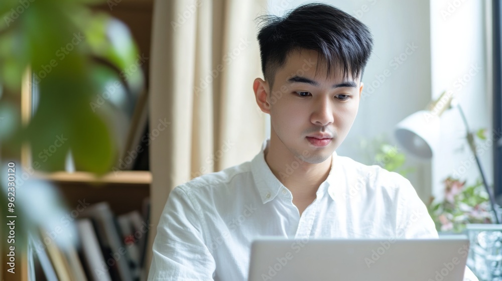 Focused Young Man Working on Laptop Focused Young Man Working on Laptop
