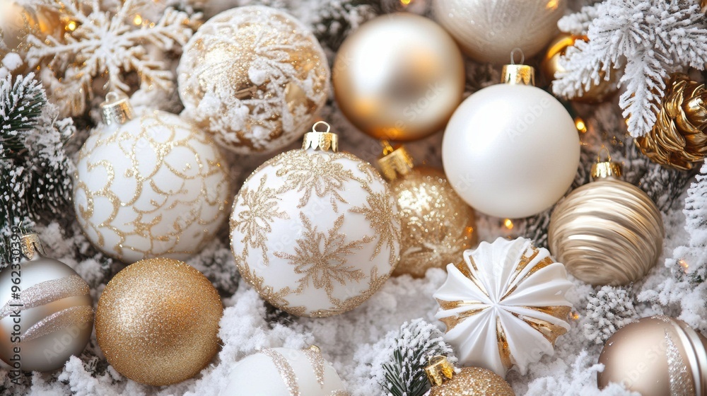 holiday ornament decor, white and gold christmas ornaments provide a dazzling and festive touch to this enchanting winter holiday wallpaper holiday ornament decor, white and gold christmas ornaments provide a dazzling and festive touch to this enchanting winter holiday wallpaper