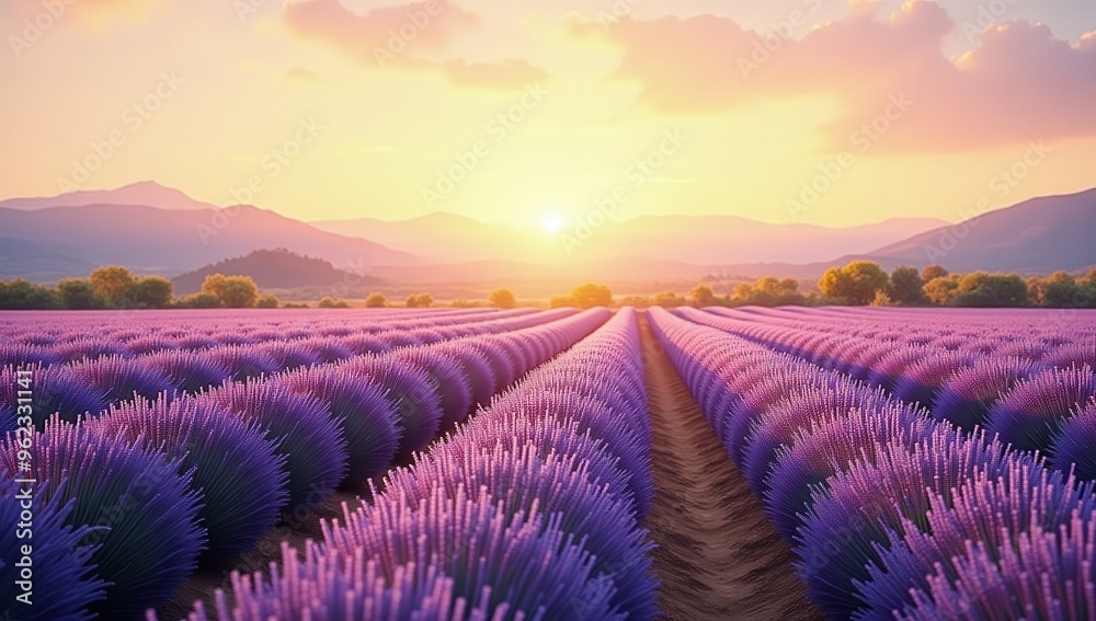 Lavender fields under a golden sky Lavender fields under a golden sky