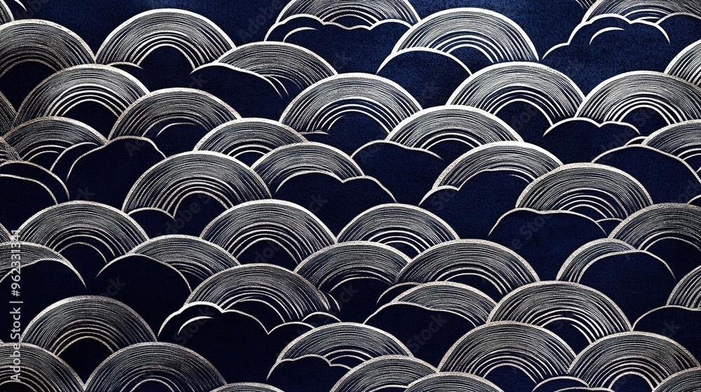 Fototapeta premium Abstract Pattern of Silver Waves on a Dark Blue Background