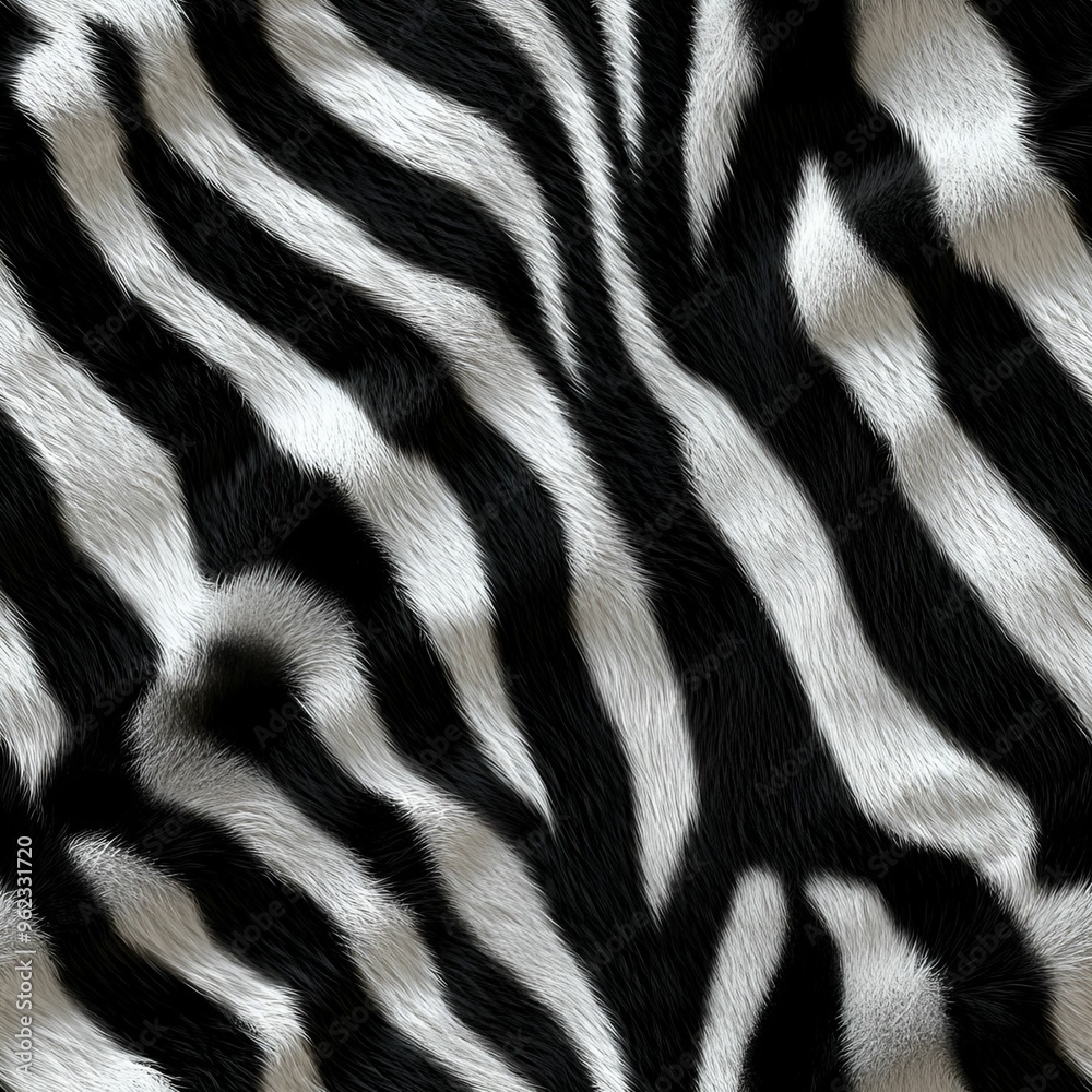 Seamless zebra fur pattern with bold black and white stripes