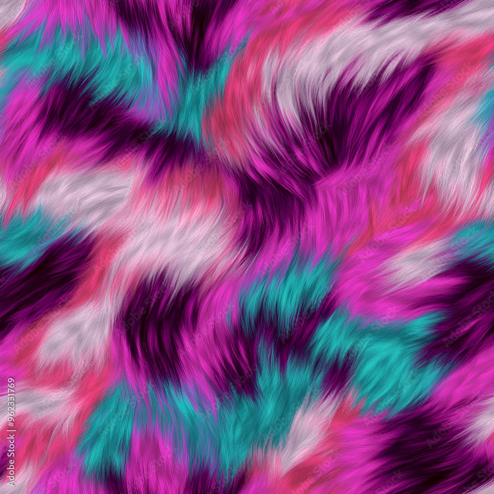 Seamless vibrant fur pattern in pink, teal, and purple with dynamic flow Seamless vibrant fur pattern in pink, teal, and purple with dynamic flow