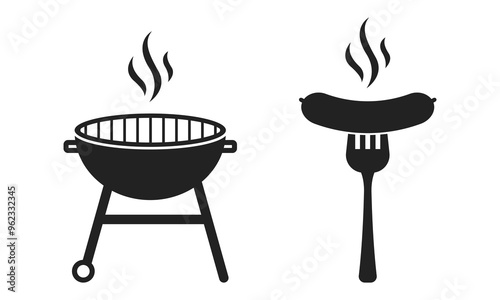 Bbq grill and sausage icon vector isolated on white background