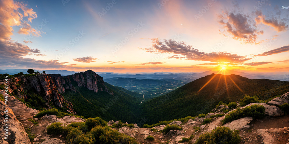 Obraz premium Mountain Range Bathed in Golden Sunset Light