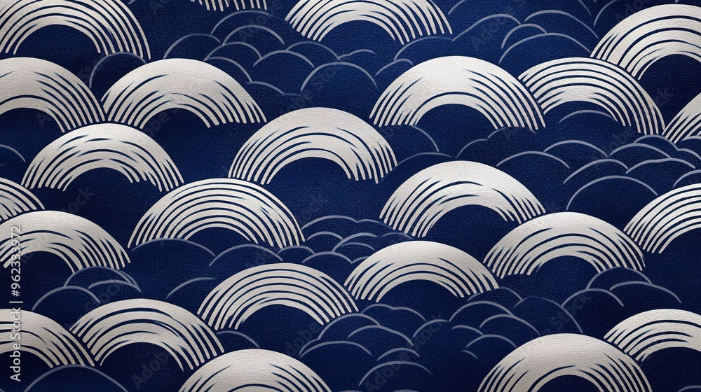 Abstract Pattern of Overlapping White Arcs on Navy Blue Background Abstract Pattern of Overlapping White Arcs on Navy Blue Background