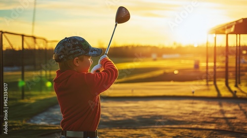 Young Golfer at Sunset