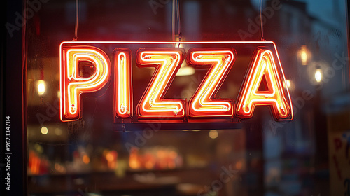 Neon Pizza Sign Outside A Restaurant Window