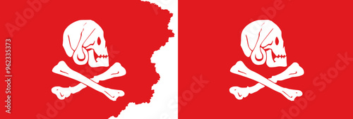 Pirate flags red vector. Standard flag and with torn edges