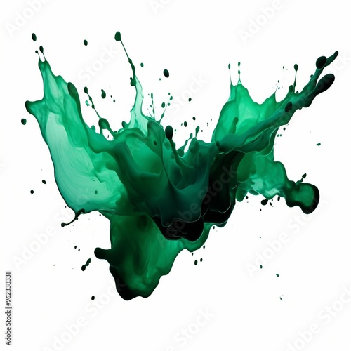 green ink splatter, dotted, isolated in white background and copy space